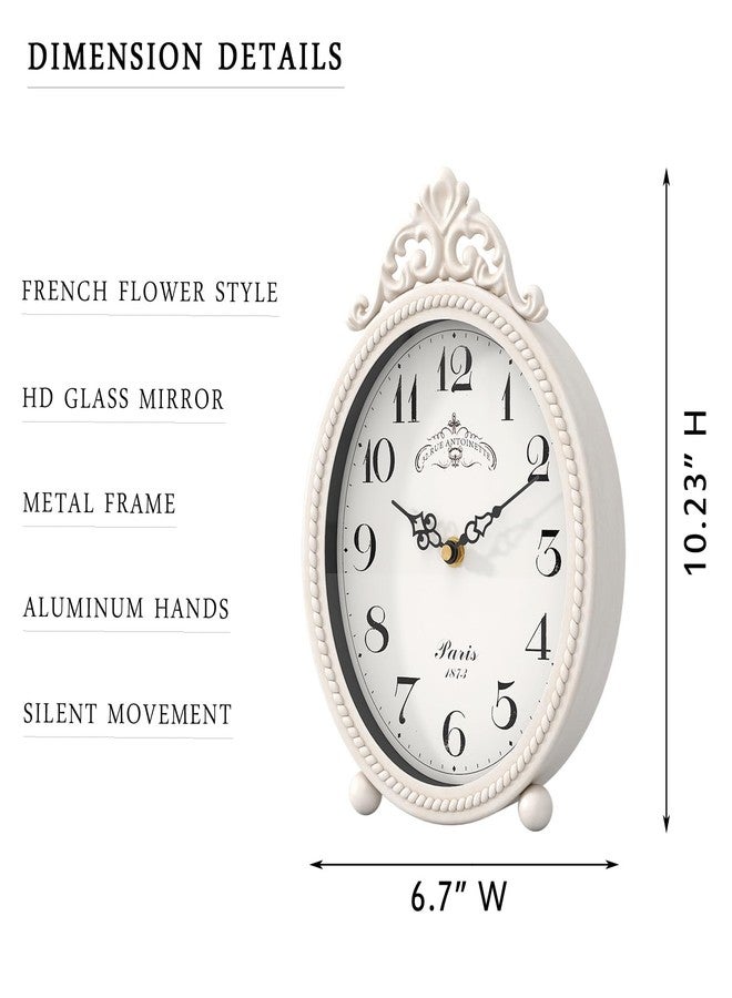 Abdurey Vintage Table Clock on Stand, Desk and Shelf Decorative Clock, French Rustic Style Antique White Mantel Clocks for Living Room,Farmhouse,Bedroom,Bedside,Gift Clocks - Image 2